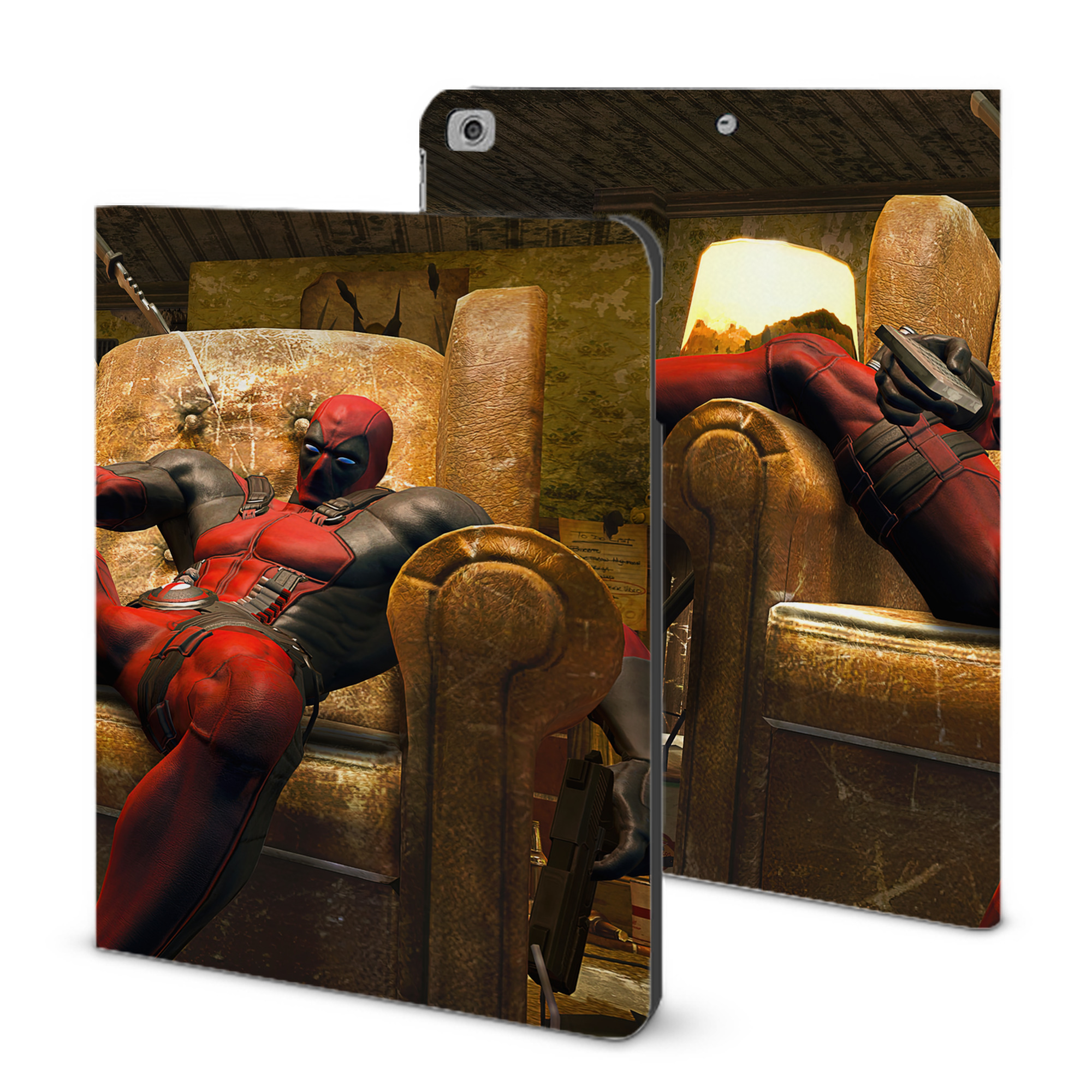（画像用） Deadpool デッドプール IPad ケース ブック型 PUレザー TPU 耐衝撃 軽量 薄型 ペン収納なし 全面保護 IPad 各モデル対応